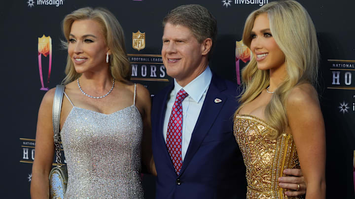 Kansas City Chiefs owner Clark Hunt (center) with his wife Tavia Hunt (left) and daughter Gracie Hunt appear on the red carpet prior to the NFL Honors awards presentation at YouTube Theater.