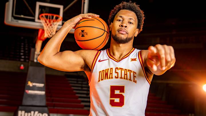 Iowa State basketball player Joshua Jefferson stands for a photo during media day at Hilton Coliseum in Ames, Oct. 8, 2025. Iowa State basketball player Joshua Jefferson stands for a photo during media day at Hilton Coliseum in Ames, Oct. 8, 2025.