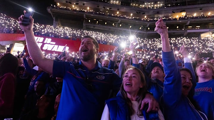 Gator fans sing    I won   t back down    at Steve Spurrier Field at Ben Hill Griffin Stadium in