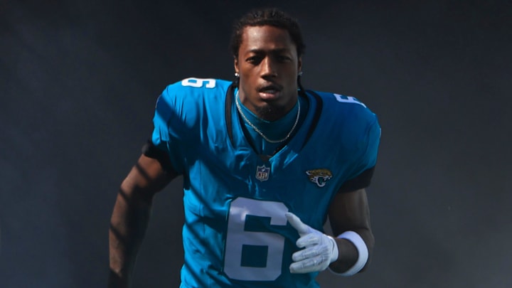Jacksonville Jaguars safety Darnell Savage (6) is introduced before an NFL football matchup Sunday, Oct. 27, 2024 at EverBank Stadium in Jacksonville, Fla. The Packers edged the Jaguars 30-27 on a last-second field goal. [Corey Perrine/Florida Times-Union]
