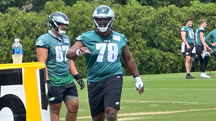 Eagles OT Myles Hinton at the team's rookie camp. Eagles OT Myles Hinton at the team's rookie camp.