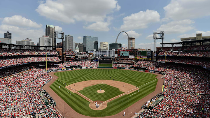 Apr 16, 2015; St. Louis, MO, USA; A general view of Busch stadium during the game between the St. Louis Cardinals and the Milwaukee Brewers. Mandatory Credit: Jasen Vinlove-Imagn Images