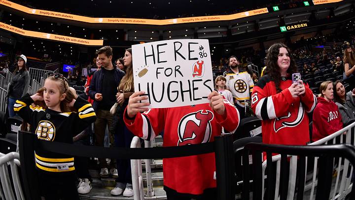 A young fan holds a sign prior to a game between the Boston Bruins and New Jersey Devils at TD Garden. Mandatory Credit: Bob DeChiara-Imagn Images