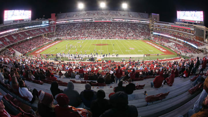 General view of the stadium at the beginning of the fourth quarter during the game between the Arkansas Razorbacks and the FIU Panthers at Donald W. Reynolds Razorback Stadium. Arkansas won 44-20. 