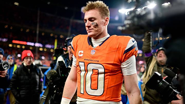 DENVER, CO - JANUARY 17: Denver Broncos quarterback Bo Nix (10) walks off the field after the AFC Divisional Round game against the Buffalo Bills at Empower Field at Mile High on January 17, 2026 in Denver, Colorado. DENVER, CO - JANUARY 17: Denver Broncos quarterback Bo Nix (10) walks off the field after the AFC Divisional Round game against the Buffalo Bills at Empower Field at Mile High on January 17, 2026 in Denver, Colorado.