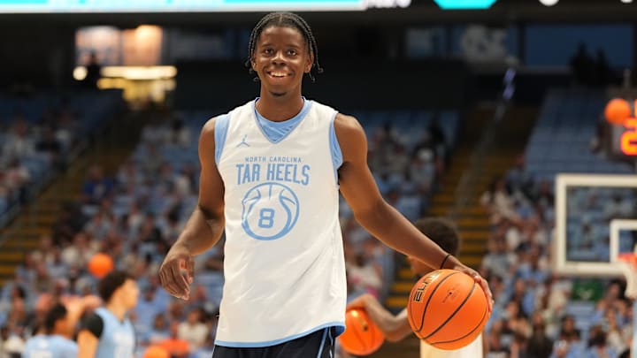 Oct 4, 2025; Charlotte, NC, USA; North Carolina Tar Heels forward Caleb Wilson (8) Oct 4, 2025; Charlotte, NC, USA; North Carolina Tar Heels forward Caleb Wilson (8)