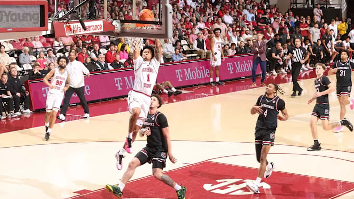 Alabama guard Jalil Bethea (1) in action against South Carolina at Coleman Coliseum in Tuscaloosa, AL on Saturday, Feb 14, 2026. Alabama guard Jalil Bethea (1) in action against South Carolina at Coleman Coliseum in Tuscaloosa, AL on Saturday, Feb 14, 2026.