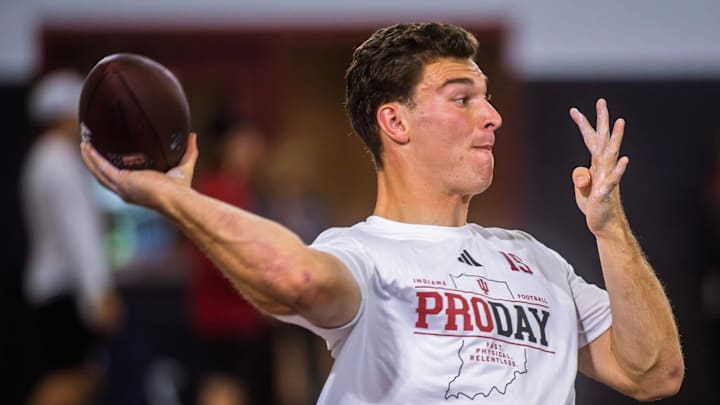 Fernando Mendoza participates in Indiana University's Pro Day.