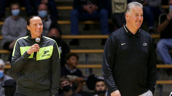 Purdue basketball head coaches Katie Gearlds and Matt Painter. Purdue basketball head coaches Katie Gearlds and Matt Painter.