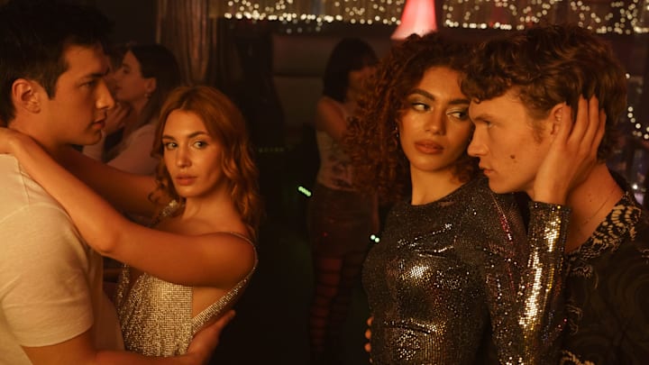 Hudson Williams as Shane Hollander, Sophie Nélisse as Rose Landry, Ksenia Daniela Kharlamova as Svetlana Vetrova, and Connor Storrie as Ilya Rozanov in Heated Rivalry Hudson Williams as Shane Hollander, Sophie Nélisse as Rose Landry, Ksenia Daniela Kharlamova as Svetlana Vetrova, and Connor Storrie as Ilya Rozanov in Heated Rivalry