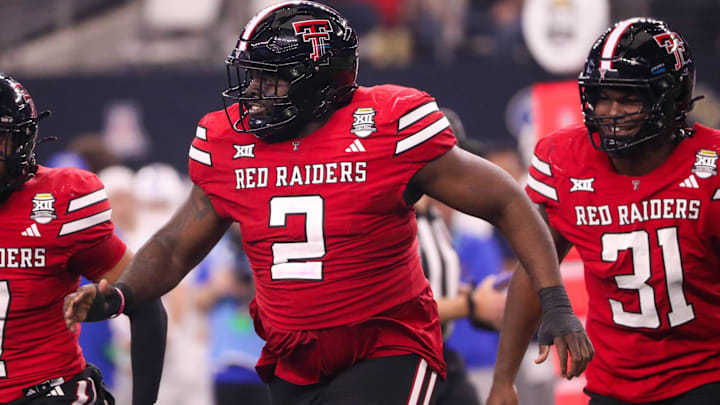 Texas Tech's Lee Hunter runs to the sideline after making a tackle against BYU during the Big 12 Conference championship football game, Saturday, Nov. 6, 2025, at AT&T Stadium in Arlington.