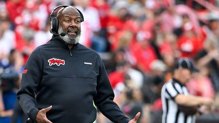 Maryland Terrapins head coach Mike Locksley reacts during the game against the Nebraska Cornhuskers at SECU Stadium. Maryland Terrapins head coach Mike Locksley reacts during the game against the Nebraska Cornhuskers at SECU Stadium.