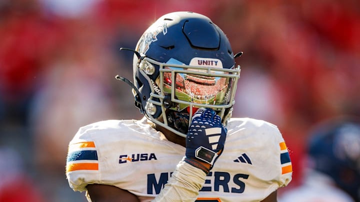 UTEP Miners defensive back Kory Chapman (6) looks towards the sideline as his team faces the Nebraska Cornhuskers during the second half at Memorial Stadium in Lincoln, Nebraska, Saturday, August 31, 2024. The Cornhuskers defeated the Miners 40-7 in the first game of the season for both teams.