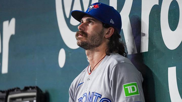 Blue Jays pitcher Dylan Cease (84) sits in the dugout after being relieved in the third inning against the Rangers. Credit: Raymond Carlin III-Imagn Blue Jays pitcher Dylan Cease (84) sits in the dugout after being relieved in the third inning against the Rangers. Credit: Raymond Carlin III-Imagn