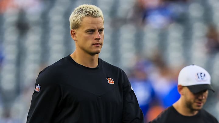 Aug 22, 2024; Cincinnati, Ohio, USA; Cincinnati Bengals quarterback Joe Burrow (9) walks off the field during warmups before the game against the Indianapolis Colts at Paycor Stadium. Mandatory Credit: Katie Stratman-Imagn Images Aug 22, 2024; Cincinnati, Ohio, USA; Cincinnati Bengals quarterback Joe Burrow (9) walks off the field during warmups before the game against the Indianapolis Colts at Paycor Stadium. Mandatory Credit: Katie Stratman-Imagn Images