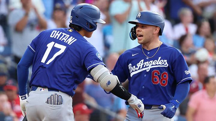 Jul 22, 2026; Philadelphia, Pennsylvania, USA; Los Angeles Dodgers catcher Dalton Rushing (68) reacts with two-way player Shohei Ohtani (17) after hitting a home run against the Philadelphia Phillies during the third inning at Citizens Bank Park. Mandatory Credit: Bill Streicher-Imagn Images Jul 22, 2026; Philadelphia, Pennsylvania, USA; Los Angeles Dodgers catcher Dalton Rushing (68) reacts with two-way player Shohei Ohtani (17) after hitting a home run against the Philadelphia Phillies during the third inning at Citizens Bank Park. Mandatory Credit: Bill Streicher-Imagn Images