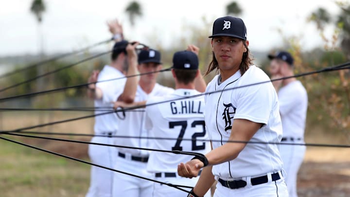 Tigers pitching prospect Wilmer Flores goes through drills during spring training minor league