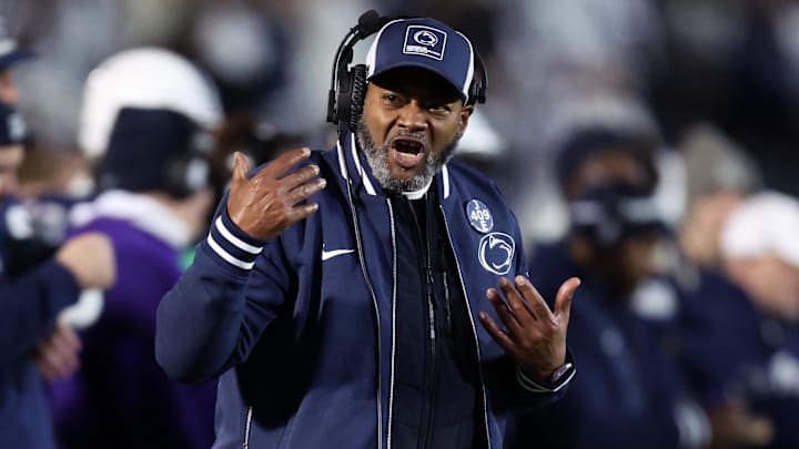 Penn State interim head coach Terry Smith reacts from the sideline against Nebraska
