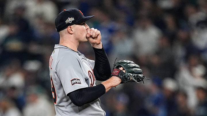 Tigers pitcher Tarik Skubal gets ready to pitch against Mariners during the third inning of ALDS Game 5 at T-Mobile Park in Seattle on Friday, Oct. 10, 2025.