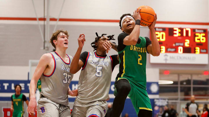 AZ Compass    Jeremiah Fears (2) drives to the basket during the game between Bartlett High School and AZ Compass Prep School during Memphis Hoopfest at Bartlett High School in Bartlett, Tenn., on Saturday, January 6, 2024.