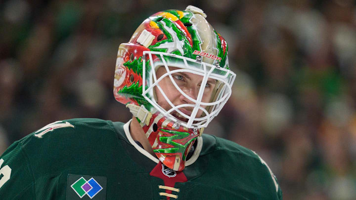 May 9, 2026; Saint Paul, Minnesota, USA; Minnesota Wild goaltender Jesper Wallstedt (30) reacts to a play against the Colorado Avalanche in the third period of game three of the second round of the 2026 Stanley Cup Playoffs at Grand Casino Arena. Mandatory Credit: Matt Blewett-Imagn Images