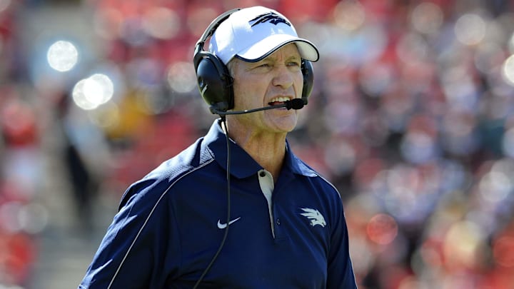 Oct 13, 2012; Boulder, CO, USA; Nevada Wolf Pack head coach Chris Ault  during the game against the UNLV Rebels at Sam Boyd Stadium. Credit: Ron Chenoy-Imagn Images
