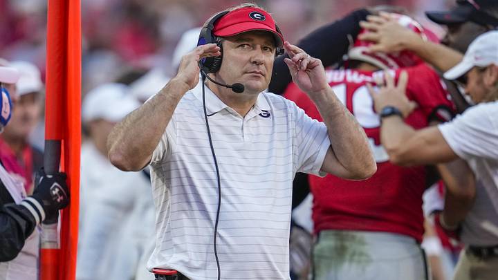 Oct 16, 2021; Athens, Georgia, USA; Georgia Bulldogs head coach Kirby Smart on the sidelines against the Kentucky Wildcats during the second half at Sanford Stadium. Mandatory Credit: Dale Zanine-Imagn Images