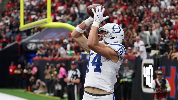 Indianapolis Colts wide receiver Alec Pierce (14) catches a touchdown pass against the Houston Texans during the first half at NRG Stadium. Indianapolis Colts wide receiver Alec Pierce (14) catches a touchdown pass against the Houston Texans during the first half at NRG Stadium.