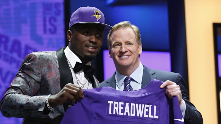 Apr 28, 2016; Chicago, IL, USA; Laquon Treadwell (Mississippi) with NFL commissioner Roger Goodell after being selected by the Minnesota Vikings as the number twenty-three overall pick in the first round of the 2016 NFL Draft at Auditorium Theatre. Mandatory Credit: Kamil Krzaczynski-Imagn Images Apr 28, 2016; Chicago, IL, USA; Laquon Treadwell (Mississippi) with NFL commissioner Roger Goodell after being selected by the Minnesota Vikings as the number twenty-three overall pick in the first round of the 2016 NFL Draft at Auditorium Theatre. Mandatory Credit: Kamil Krzaczynski-Imagn Images