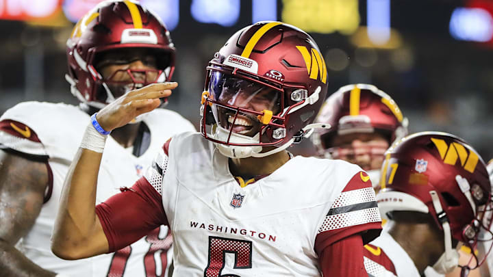 Daniels reacts after scoring a touchdown against the Cincinnati Bengals.