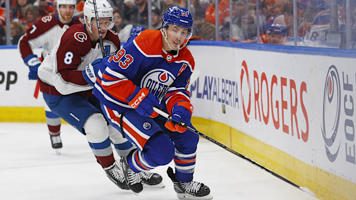 Mar 16, 2024; Edmonton, Alberta, CAN; Edmonton Oilers forward Ryan Nugent-Hopkins (93) and Colorado