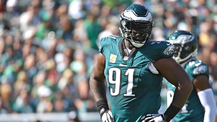 Oct 1, 2023; Philadelphia, Pennsylvania, USA; Philadelphia Eagles defensive tackle Fletcher Cox (91)