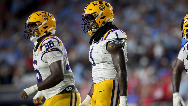 Sep 19, 2026; Oxford, Mississippi, USA; LSU Tigers defensive end Princewill Umanmielen (1) looks to the sideline during the second quarter against the Mississippi Rebels at Vaught-Hemingway Stadium. Mandatory Credit: Petre Thomas-Imagn Images