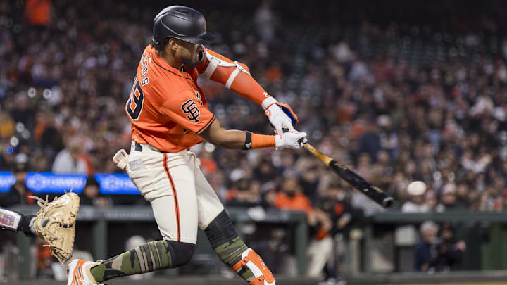 May 17, 2024; San Francisco, California, USA; San Francisco Giants center fielder Luis Matos (29)