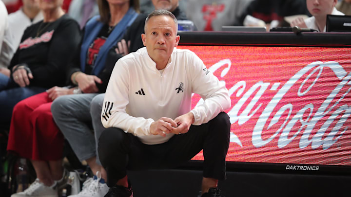 Feb 11, 2026; Lubbock, Texas, USA;  Texas Tech Red Raiders head coach Grant McCasland in the second half of the game against the Colorado Buffaloes at United Supermarkets Arena. Mandatory Credit: Michael C. Johnson-Imagn Images