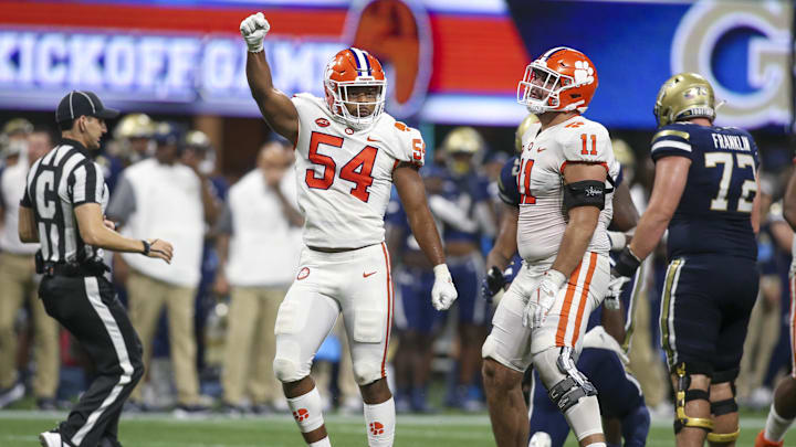 Sep 5, 2022; Atlanta, Georgia, USA; Clemson Tigers linebacker Jeremiah Trotter Jr. (54) and Sep 5, 2022; Atlanta, Georgia, USA; Clemson Tigers linebacker Jeremiah Trotter Jr. (54) and