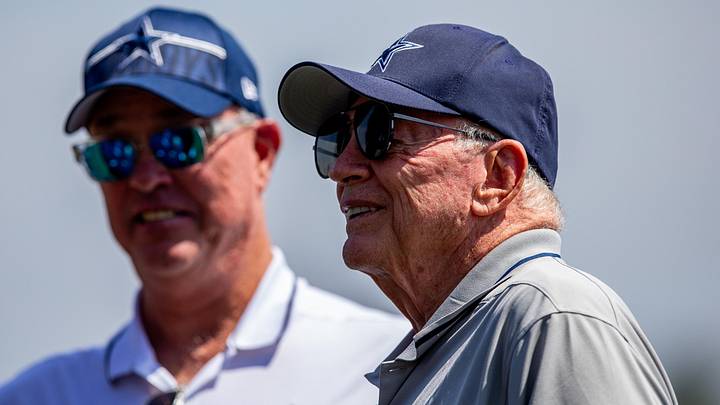 Dallas Cowboys owners Jerry Jones and Stephen Jones (left) during training camp.