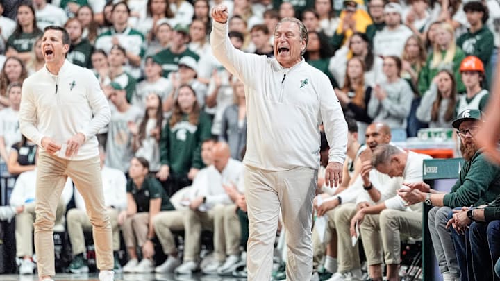 Michigan State head coach Tom Izzo reacts to a play against Bowling Green during the first half at Breslin Center in East Lansing on Saturday, Nov. 16, 2024. Michigan State head coach Tom Izzo reacts to a play against Bowling Green during the first half at Breslin Center in East Lansing on Saturday, Nov. 16, 2024.