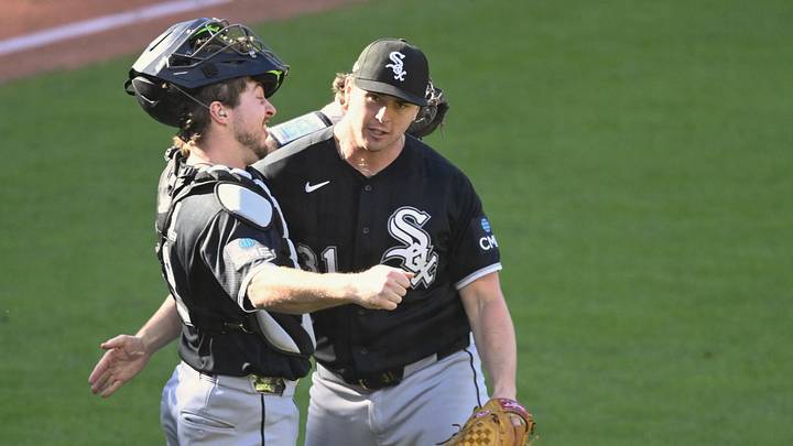 Oct 3, 2026; Cleveland, Ohio, USA; Chicago White Sox pitcher Grant Taylor (31) celebrates with Chicago White Sox catcher Kyle Teel (8) after the game against the Cleveland Guardians in game one of the ALDS for the 2026 MLB Playoffs at Progressive Field. Mandatory Credit: David Richard-Imagn Images Oct 3, 2026; Cleveland, Ohio, USA; Chicago White Sox pitcher Grant Taylor (31) celebrates with Chicago White Sox catcher Kyle Teel (8) after the game against the Cleveland Guardians in game one of the ALDS for the 2026 MLB Playoffs at Progressive Field. Mandatory Credit: David Richard-Imagn Images