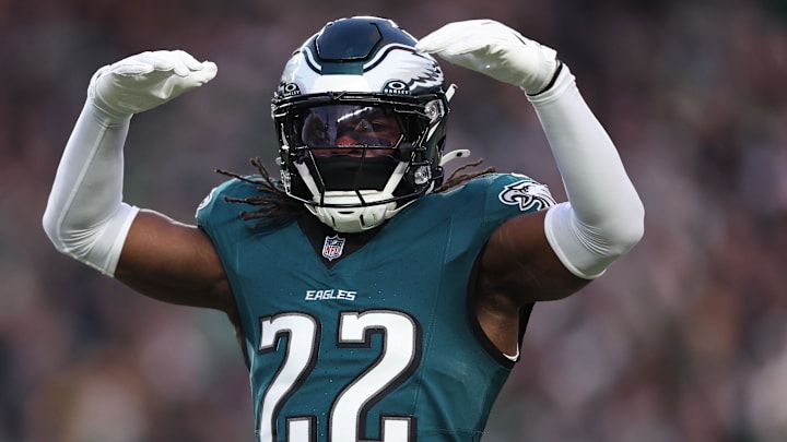 Jan 12, 2025; Philadelphia, Pennsylvania, USA; Philadelphia Eagles cornerback Kelee Ringo (22) reacts against the Green Bay Packers during the first quarter in the NFC wild card game at Lincoln Financial Field. Mandatory Credit: Bill Streicher-Imagn Images