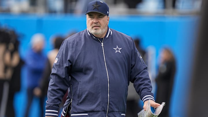 Dec 15, 2024; Charlotte, North Carolina, USA;  Dallas Cowboys head coach Mike McCarthy during the first quarter against the Carolina Panthers at Bank of America Stadium. Mandatory Credit: Jim Dedmon-Imagn Images