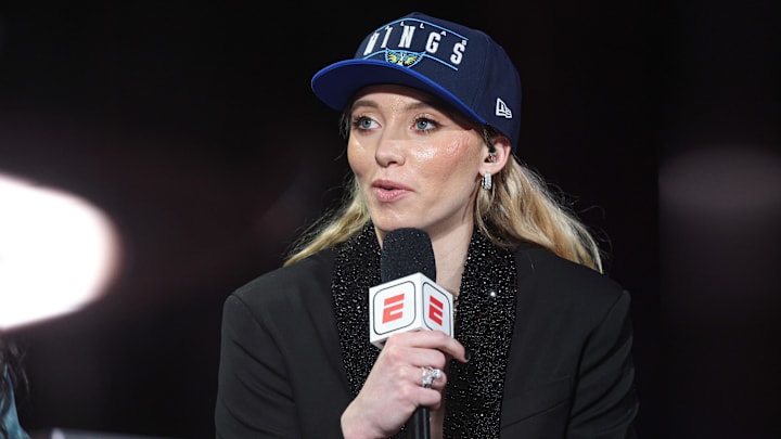 Apr 14, 2025; New York, New York, USA; Paige Bueckers is interviewed by ESPN after being selected with the number one overall pick to the Dallas Wings in the 2025 WNBA Draft at The Shed at Hudson Yards. Mandatory Credit: Vincent Carchietta-Imagn Images Apr 14, 2025; New York, New York, USA; Paige Bueckers is interviewed by ESPN after being selected with the number one overall pick to the Dallas Wings in the 2025 WNBA Draft at The Shed at Hudson Yards. Mandatory Credit: Vincent Carchietta-Imagn Images