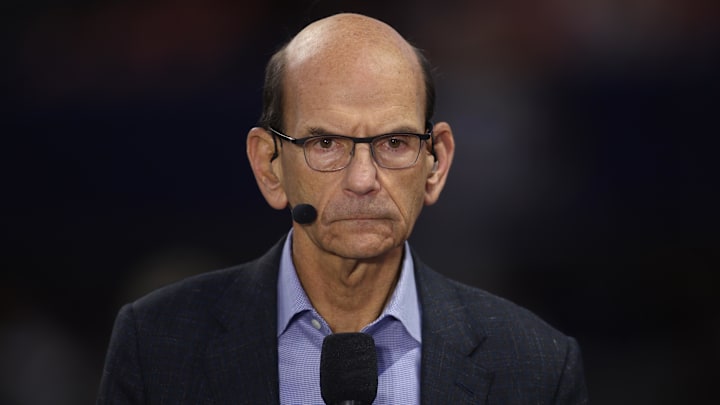 ESPN announcer Paul Finebaum before the 2024 SEC Championship game at Mercedes-Benz Stadium. ESPN announcer Paul Finebaum before the 2024 SEC Championship game at Mercedes-Benz Stadium.