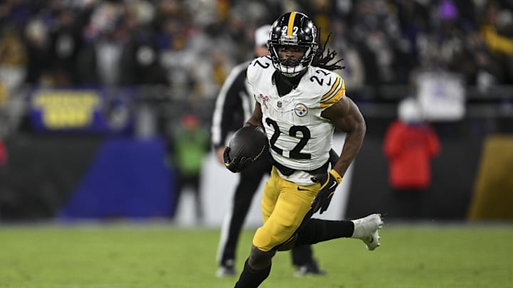 Dec 21, 2024; Baltimore, Maryland, USA; Pittsburgh Steelers running back Najee Harris (22) rushes during the second half against the Baltimore Ravens at M&T Bank Stadium. Mandatory Credit: Tommy Gilligan-Imagn Images Dec 21, 2024; Baltimore, Maryland, USA; Pittsburgh Steelers running back Najee Harris (22) rushes during the second half against the Baltimore Ravens at M&T Bank Stadium. Mandatory Credit: Tommy Gilligan-Imagn Images