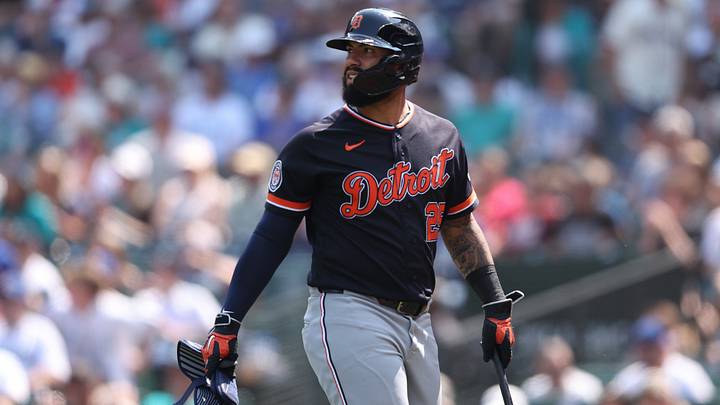 Aug 6, 2026; Seattle, Washington, USA; Detroit Tigers second baseman Gleyber Torres (25) looks on after striking out in the fourth inning against the Seattle Mariners at T-Mobile Park. Mandatory Credit: Kevin Ng-Imagn Images