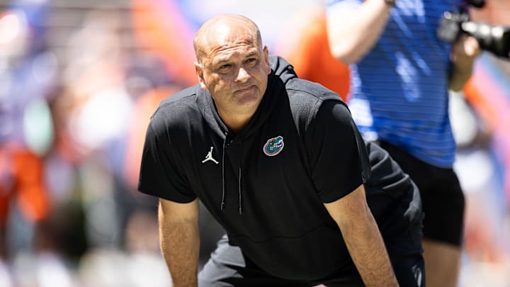 Florida Gators assistant coach for wide receivers Billy Gonzales looks on before the game at the Orange and Blue spring football game at Steve Spurrier Field at Ben Hill Griffin Stadium in Gainesville, FL on Saturday, April 13, 2024. [Matt Pendleton/Gainesville Sun]