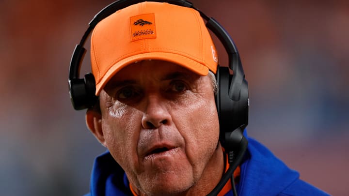 Jan 4, 2026; Denver, Colorado, USA; Denver Broncos head coach Sean Payton in the fourth quarter against the Los Angeles Chargers at Empower Field at Mile High. Mandatory Credit: Isaiah J. Downing-Imagn Images