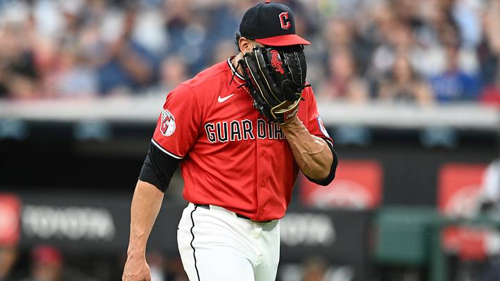Jun 30, 2026: Cleveland Guardians pitcher Daniel Espino (41) walks off the field during the ninth inning against the Texas Rangers at Progressive Field. 