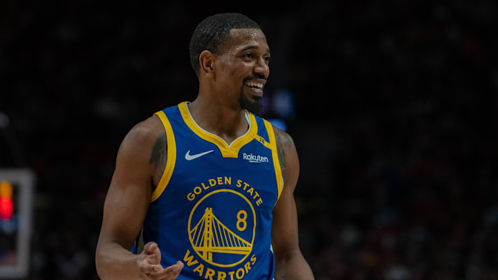 Oct 23, 2024; Portland, Oregon, USA; Golden State Warriors shooting guard De'Anthony Melton (8) is pictured against the Portland Trailblazers at Moda Center. Mandatory Credit: Stephen Brashear-Imagn Images