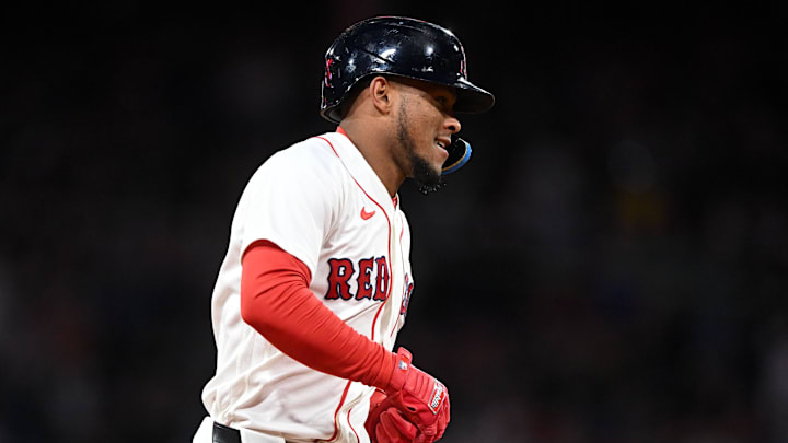 May 13, 2026; Boston, Massachusetts, USA; Boston Red Sox center fielder Ceddanne Rafaela (3) reacts after hitting a two-run home run against the Philadelphia Phillies during the sixth inning at Fenway Park. Mandatory Credit: Brian Fluharty-Imagn Images
